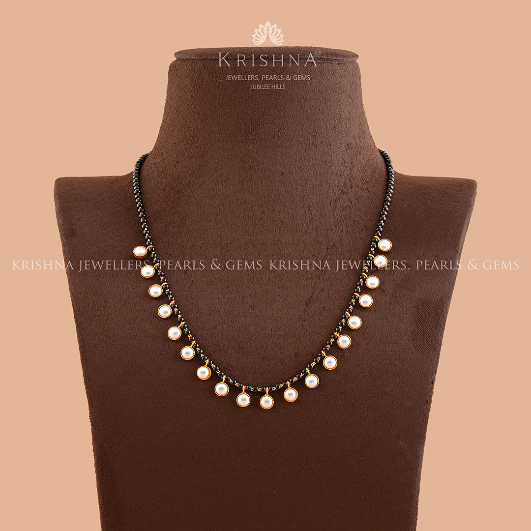 Single Line Gold Pearl Necklace Chain - Krishna Jewellers Pearls and Gems